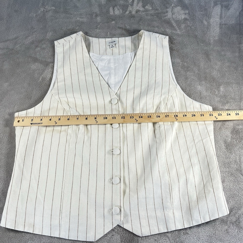 J.Crew Women 18 Linen Pinstripe Vest Cream Tan Button Layering Coastal Grandma - Picture 7 of 8